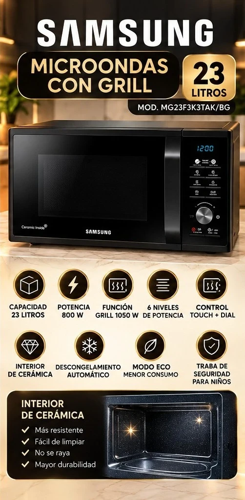 MICROONDAS SAMSUNG 23L BLACK *CONSULTAR DISPONIBILIDAD CON EL VENDEDOR*