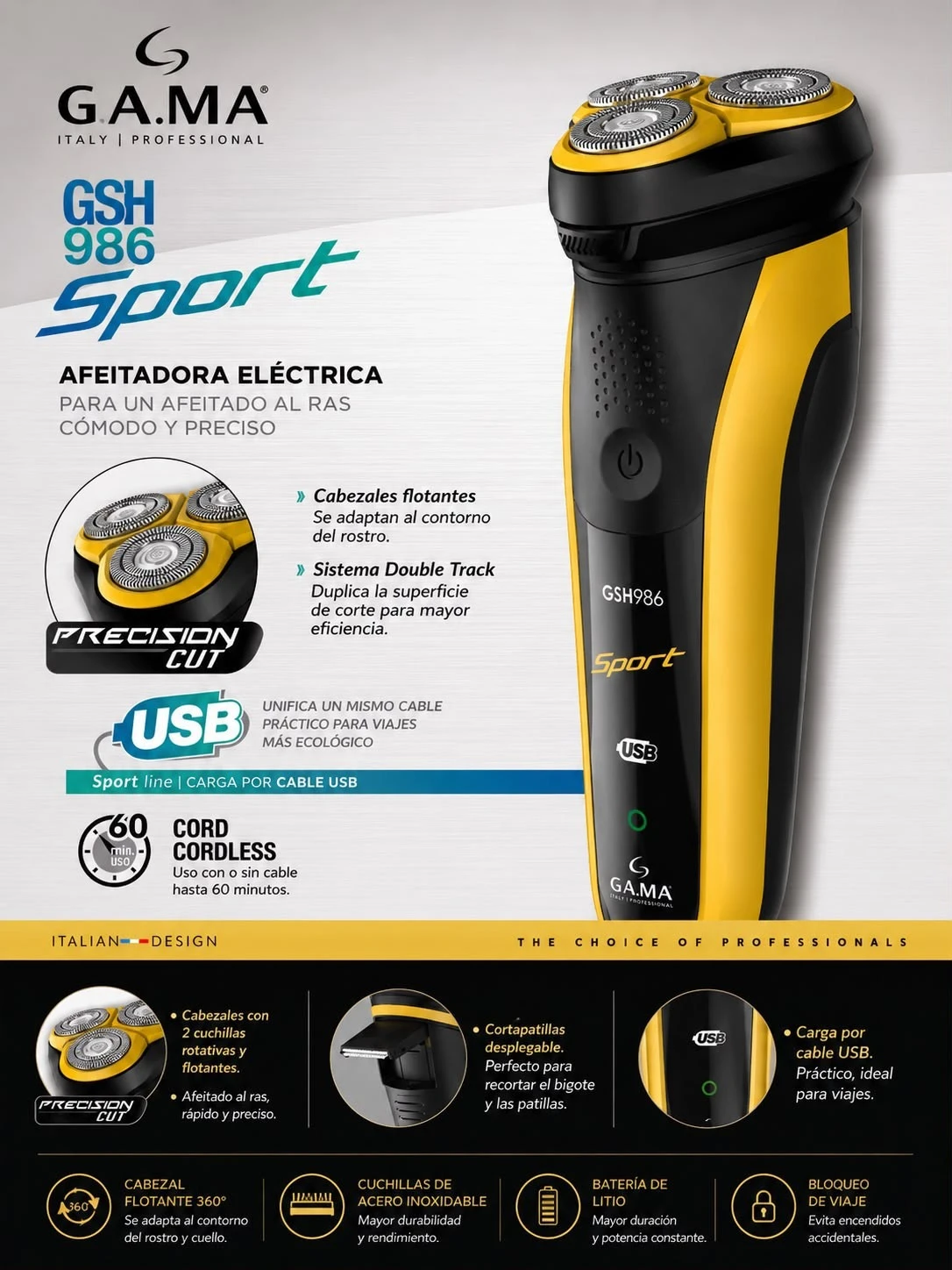 AFEITADORA GAMA  SPORT INALÁMBRICA RECARGABLE USB 