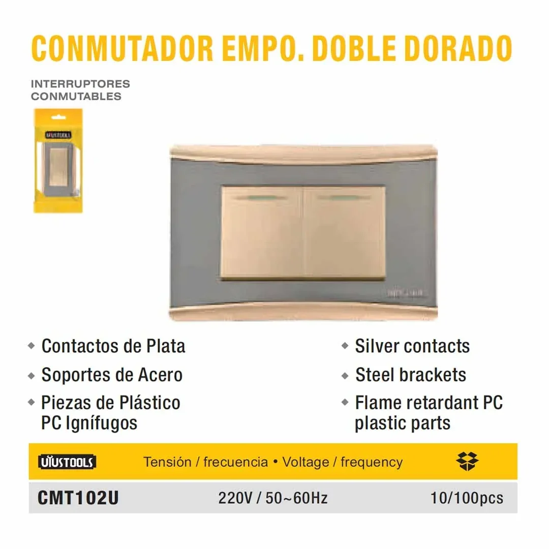 PLACA INTERRUP DOBLE dorado CONMUTADOR UYUST 110/220 V