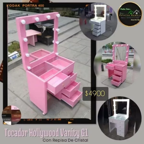 Tocador Hollywood Vanity G1 Repisa de Cristal