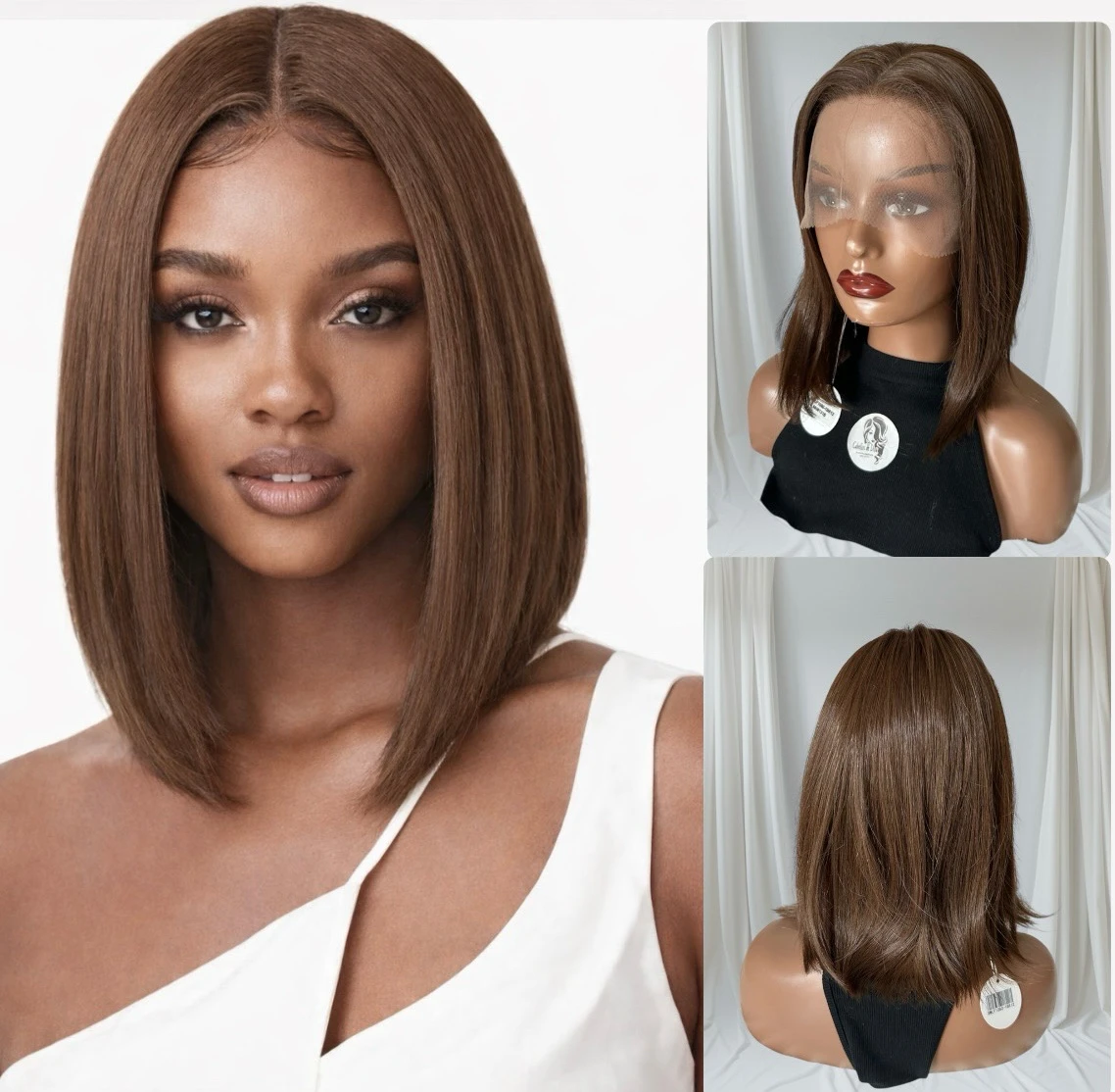 Pwluca semi natural Bob  de 12 pulgadas, frontal 13x6