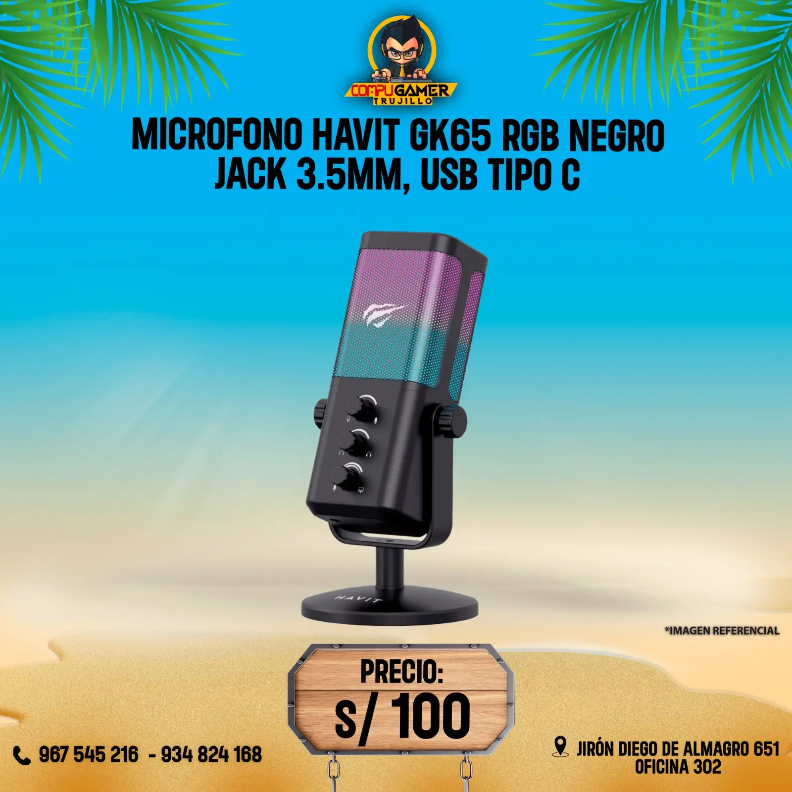 MICRÓFONO HALION HAVIT GK65, RGB, BLACK