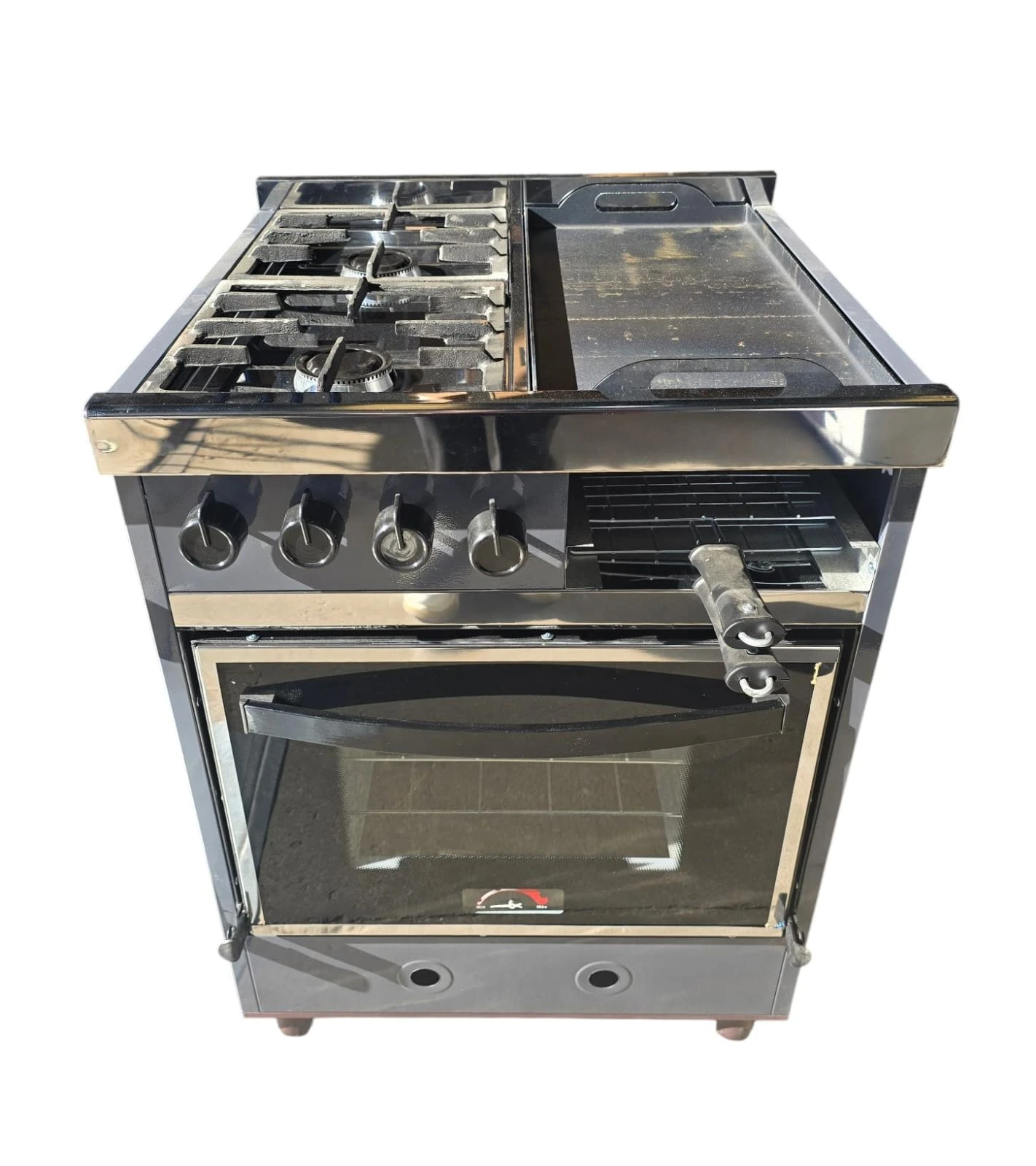 COCINA INDUSTRIAL ROSARIO MULTI 2 HORNALLAS 55CM PLANCHETA Y CARLITERO TAPA DE VIDRIO COLOR GRIS