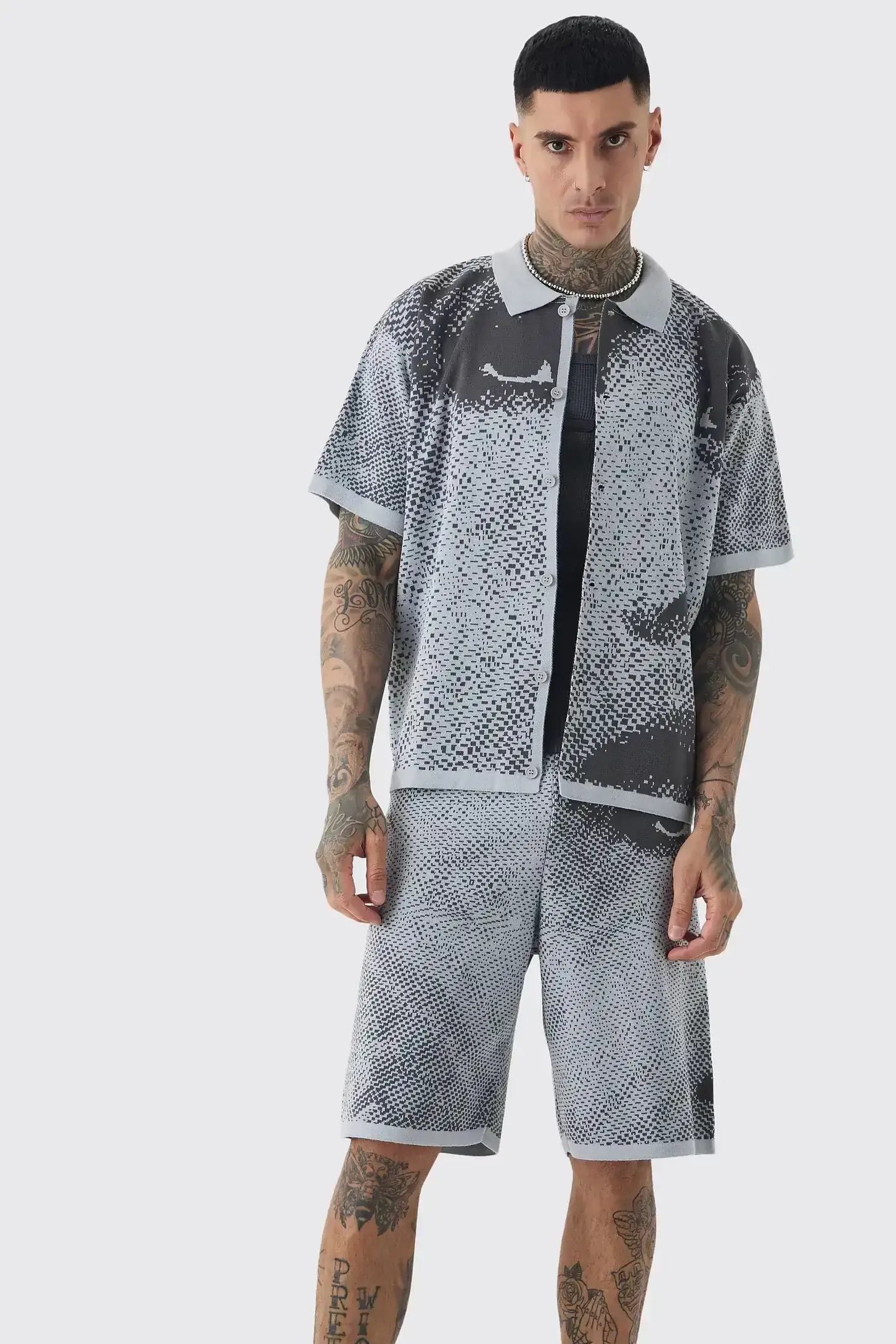 Jacquard Knitted Shirt & Short Set 3