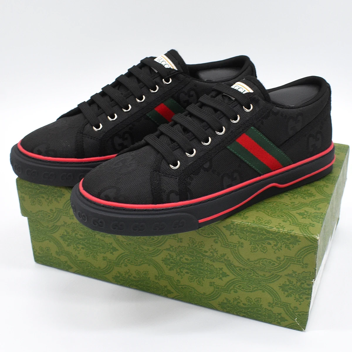Gucci Off The Grid Tenis 1977 Low ECONYL Negro GG Verde Rojo 9