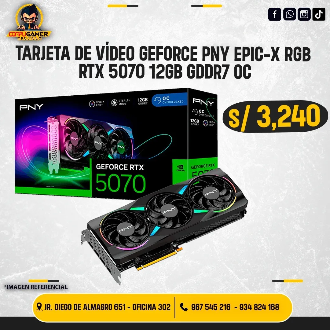 TARJETA DE VÍDEO GEFORCE PALIT EPIC-X RGB RTX 5070 12GB GDDR7 