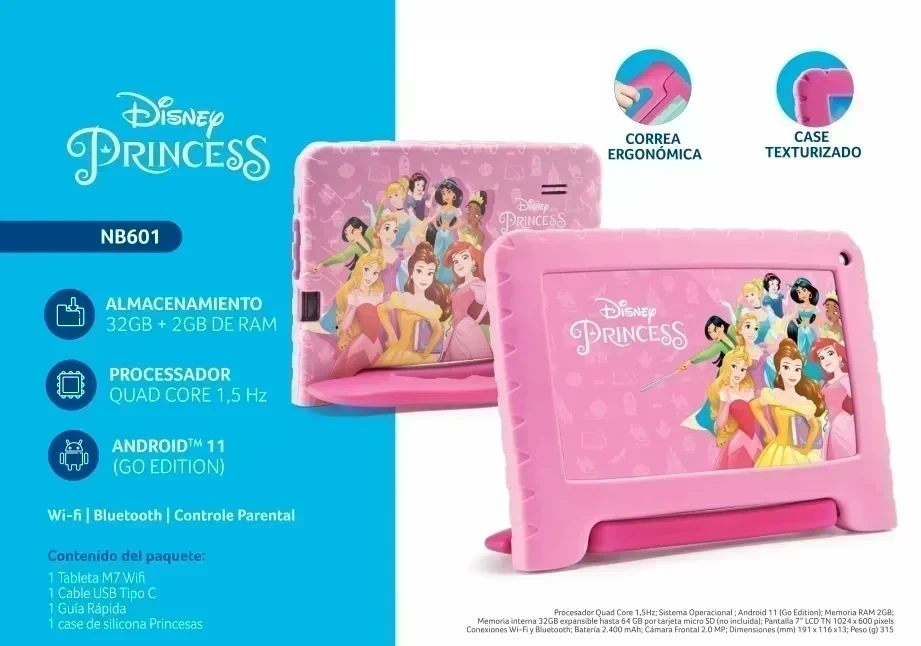 Tablet 7" Multilaser Diseño Disney  Princess 2GB RAM 32GB ALM
