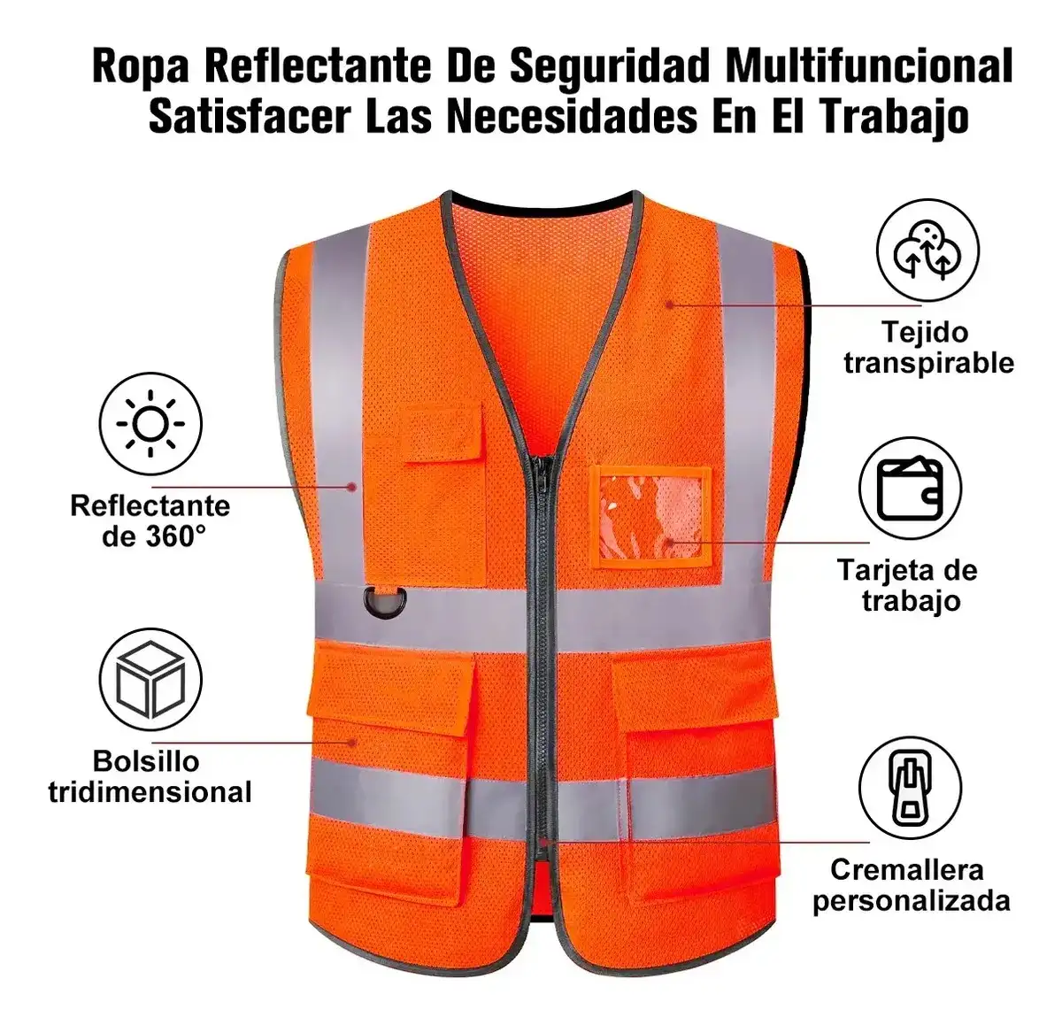 Chaleco de seguridad con cierre y tiras reflejantes