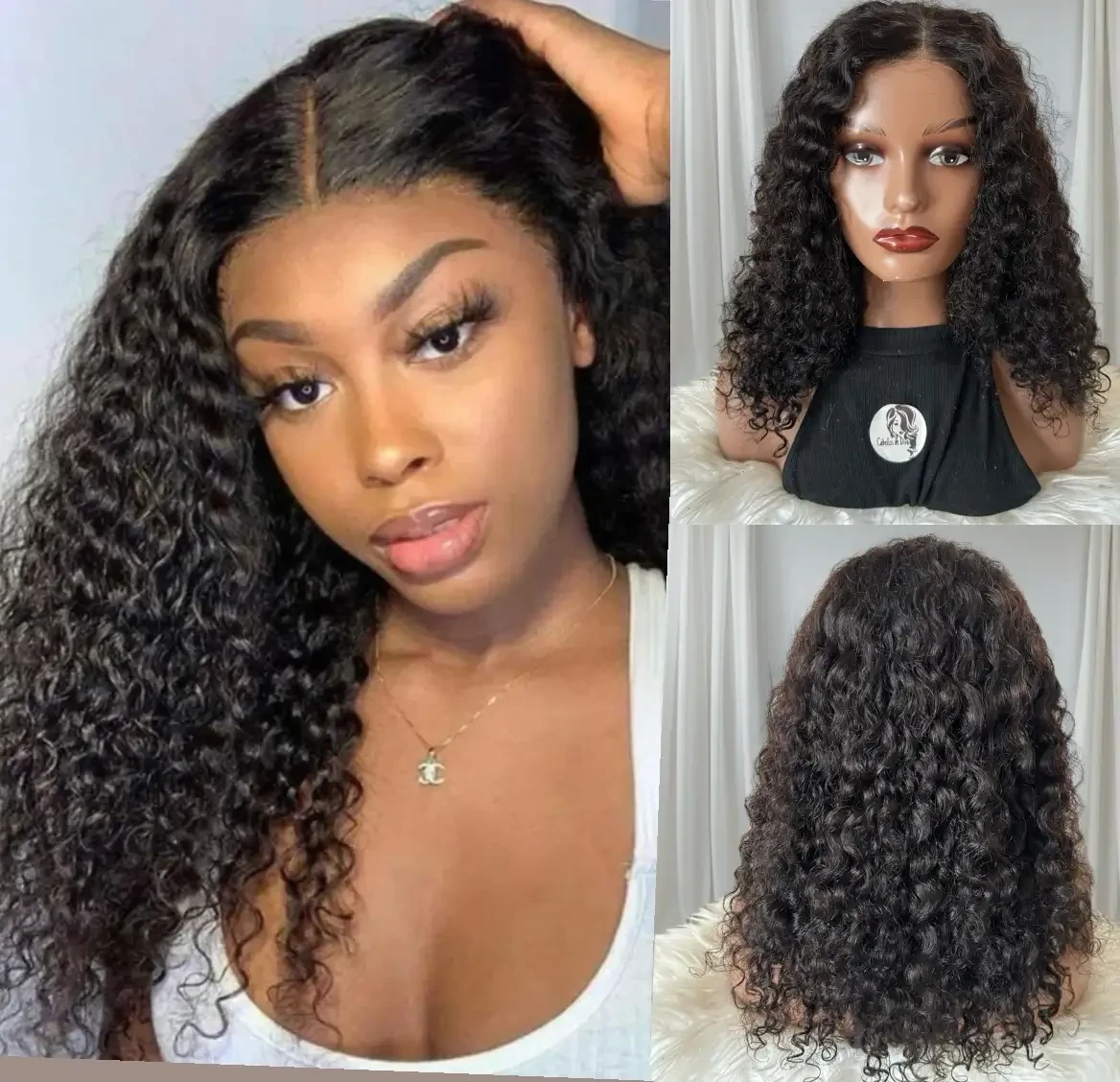 Peluca Rizada cabello humano 18 pulgada, frontla lace 4x4 glueless,180% densidad 