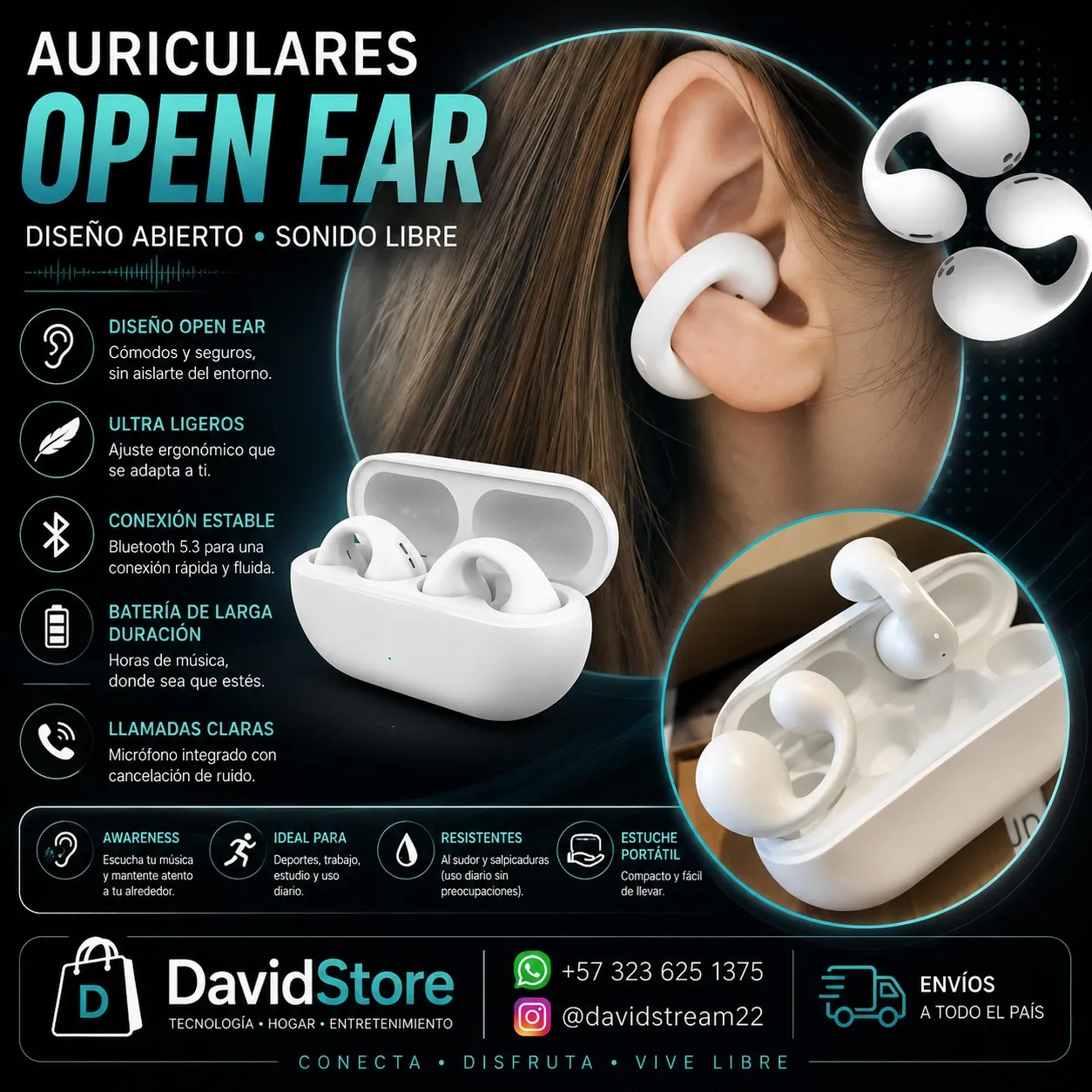 Auriculares Inalambricos Open Ear Bluetooth 5.3