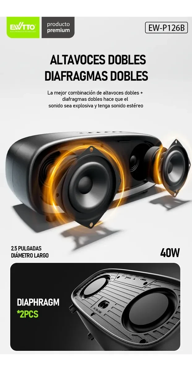 Parlante Bluetooth Ewtto EW-P126B 2