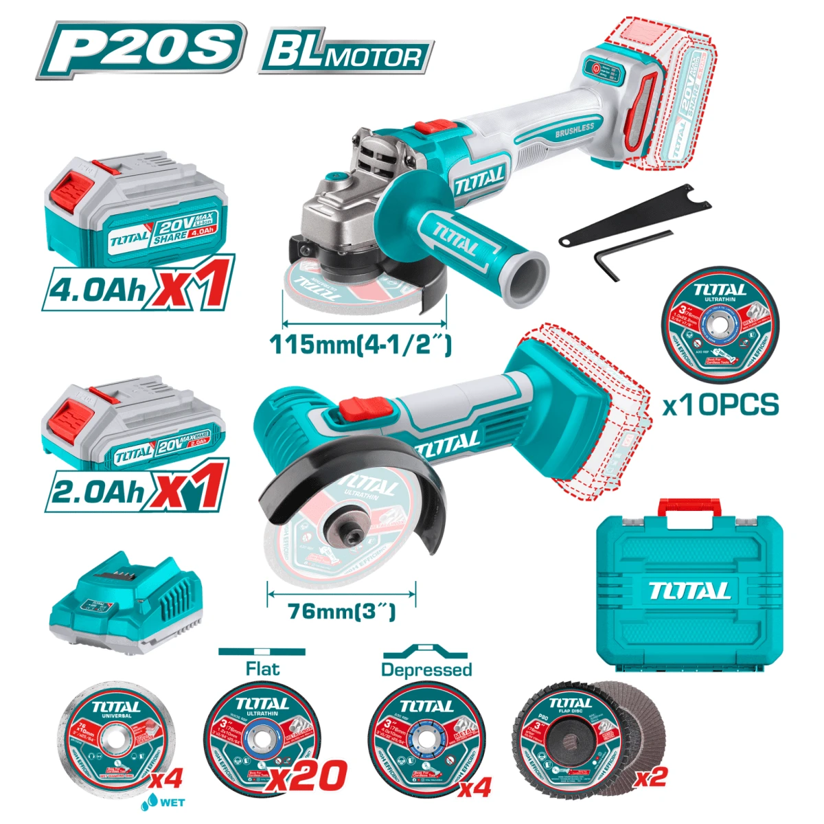 Combo amoladora angular + amoladora recta 20v total SKU: TOSLI23120215