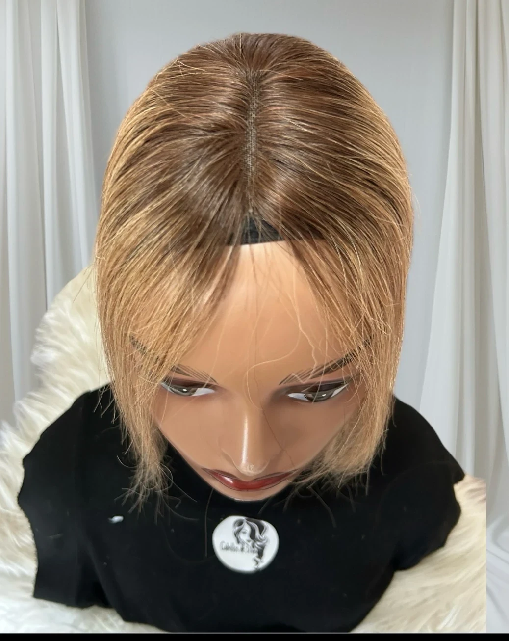 Topper de cabello humano 12 pulgada, color marron claro degradado  5