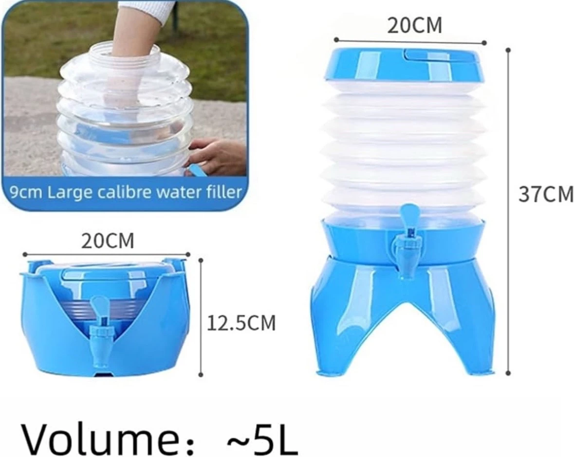Dispensador de Agua Plegable 5L con Llave y Base Elevada – Garrafón Portátil para Camping 4