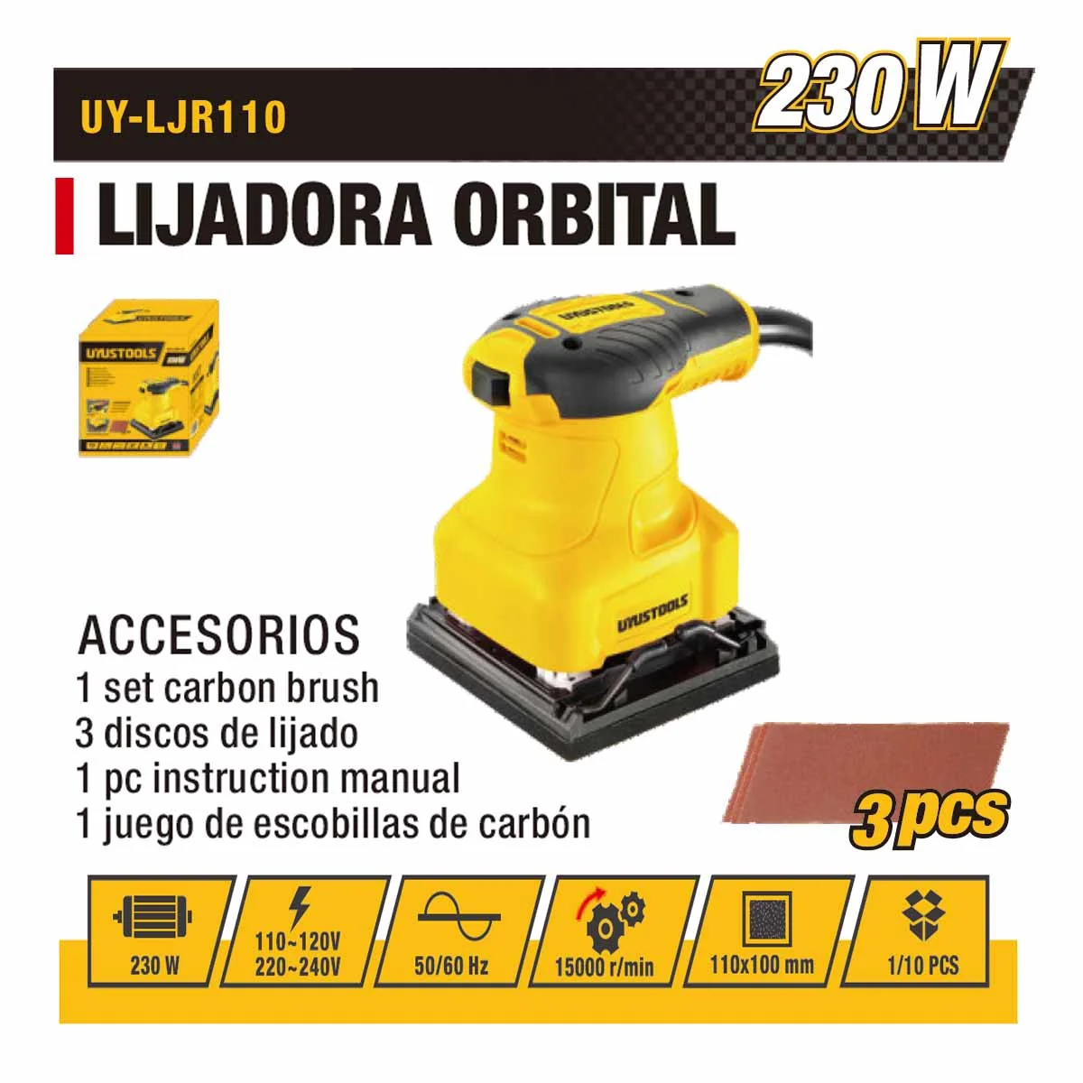 LIJADORA ORBITAL UYUST 100x110MM-230W