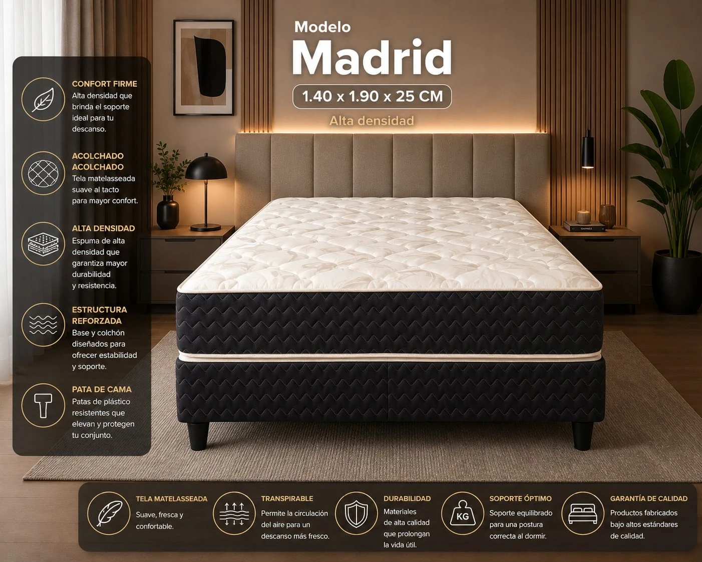 SOMMIER 2 PLAZAS MADRID ALTA DENSIDAD