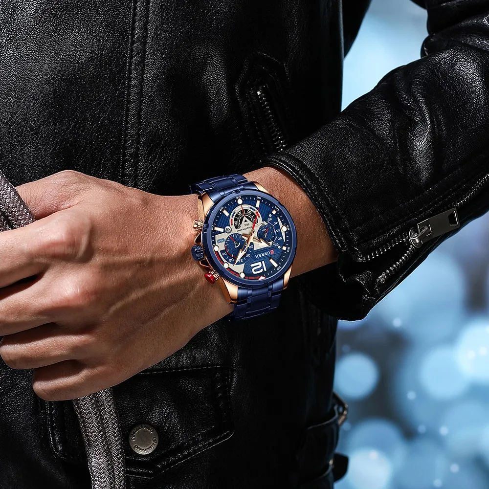 Reloj Curren Original Acero Cronografo 8395 Azul Cobrizo Fondo Azul 2