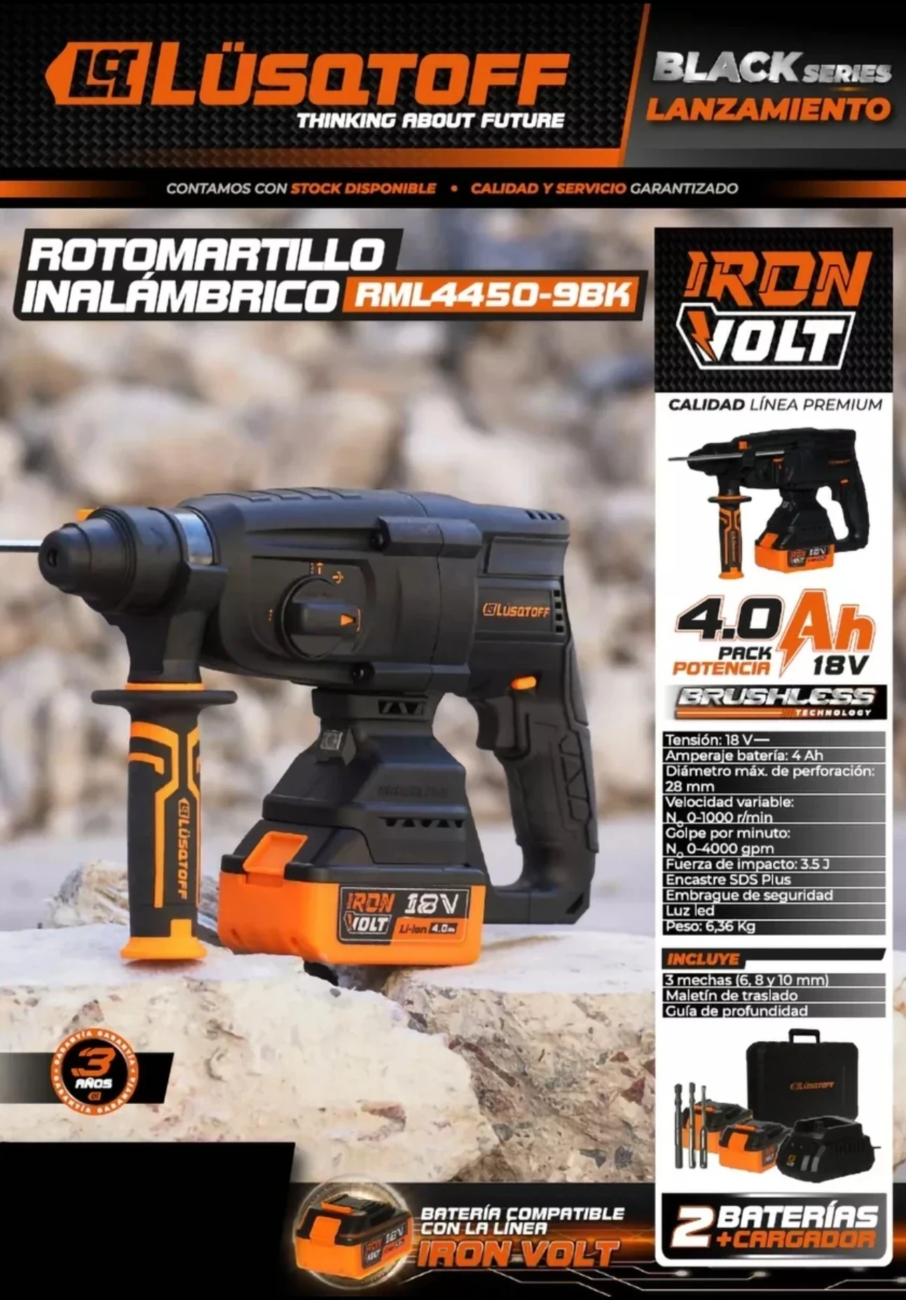 Rotomartillo inalámbrico Lúqstoff serie black RML 4000 -9BK