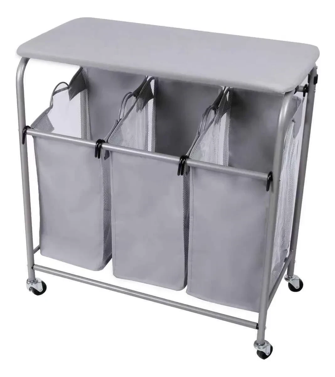 CANASTO PARA ROPA ORGANIZADOR TRIPLE +TABLA DE MADERA, CON RUEDAS (5W1-19-22)