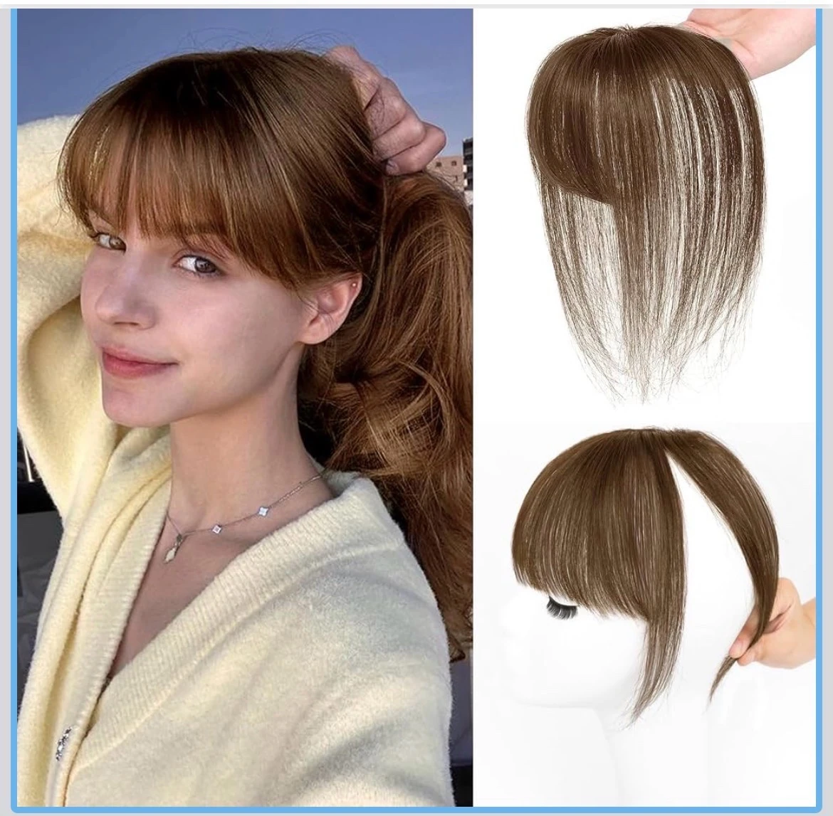 Flequillo con clip, 100% de cabello humano (marron claro )
