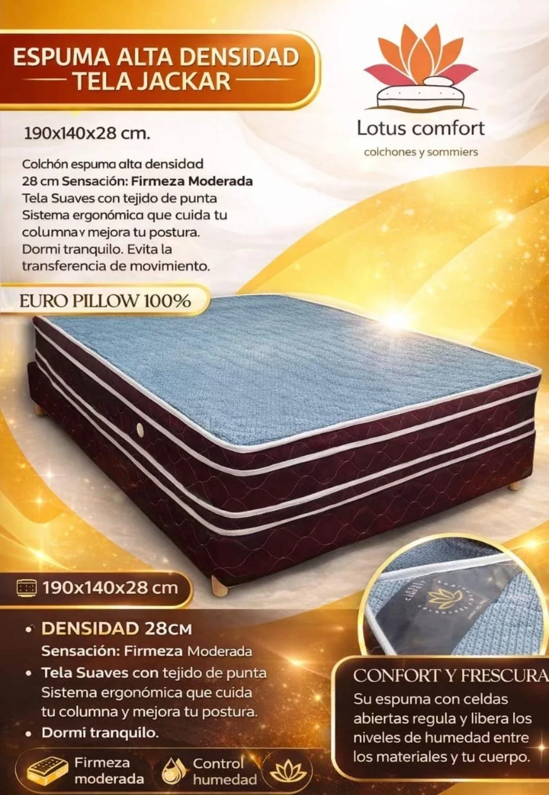 SOMMIER 2 PLAZAS Y MEDIA DOBLE PILLOW 190x140x28CM