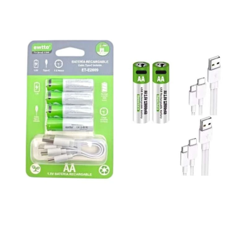 Baterías Recargables AA USB Tipo-C EWTTO ET-E2009 | Electrónica Joma
