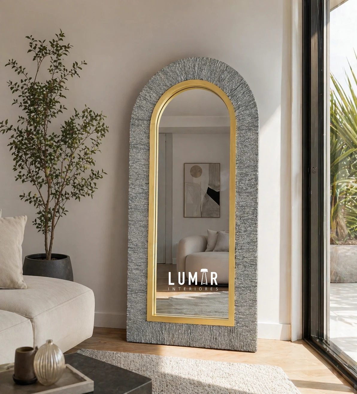 Espejo Ojo de Tigre Arco Corteza Madera 190x90cm 2