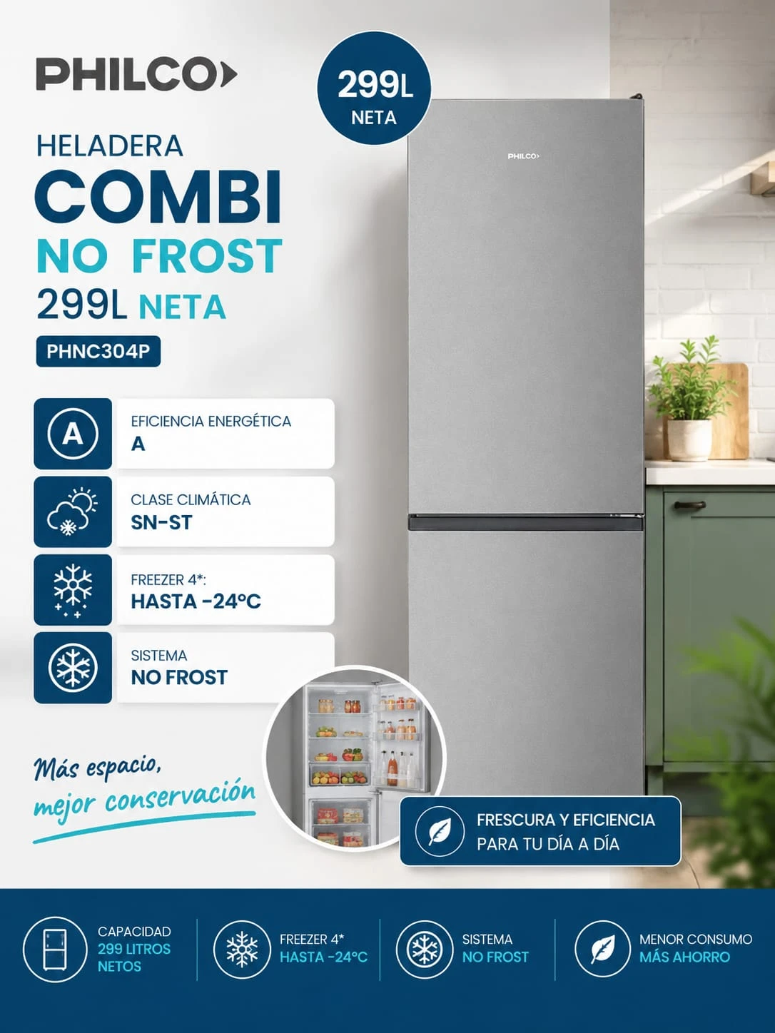 Heladera Philco Combi No Frost 299ltr 