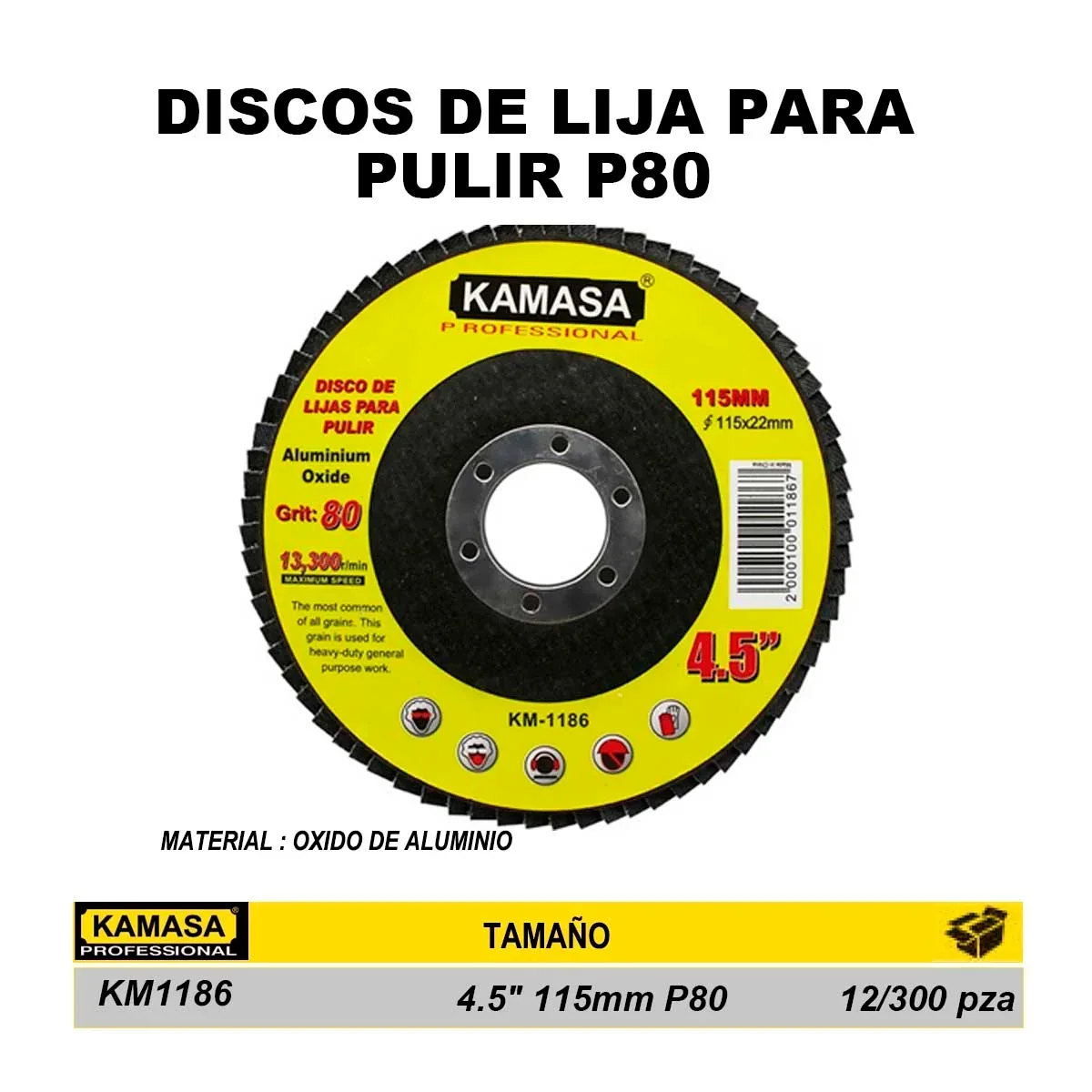 DISCO LIJA FLAP P/ALUMINIO MADERA P80 KM 4.5" 115 MM