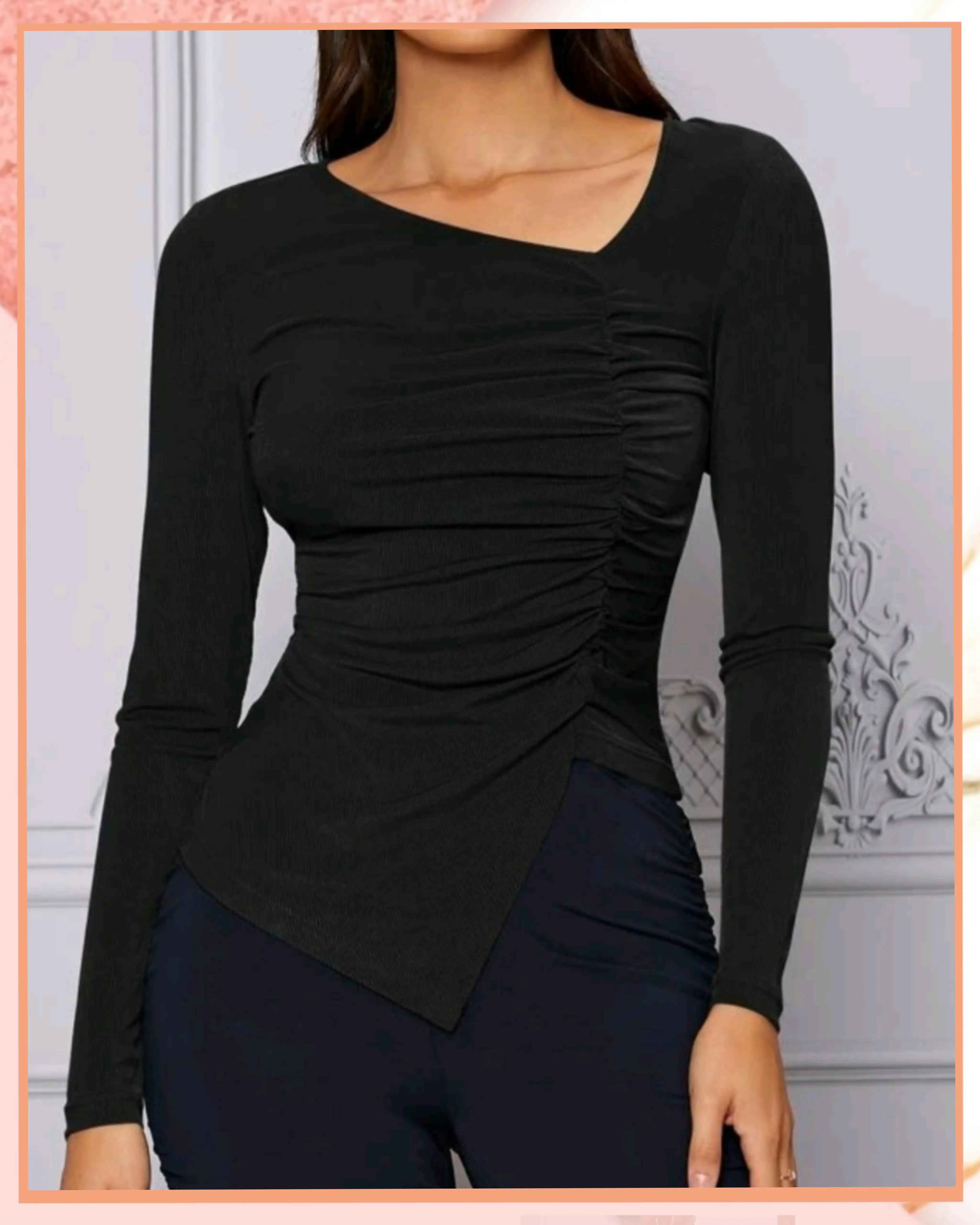 L - Camiseta de cuello y bajo asimétricos.