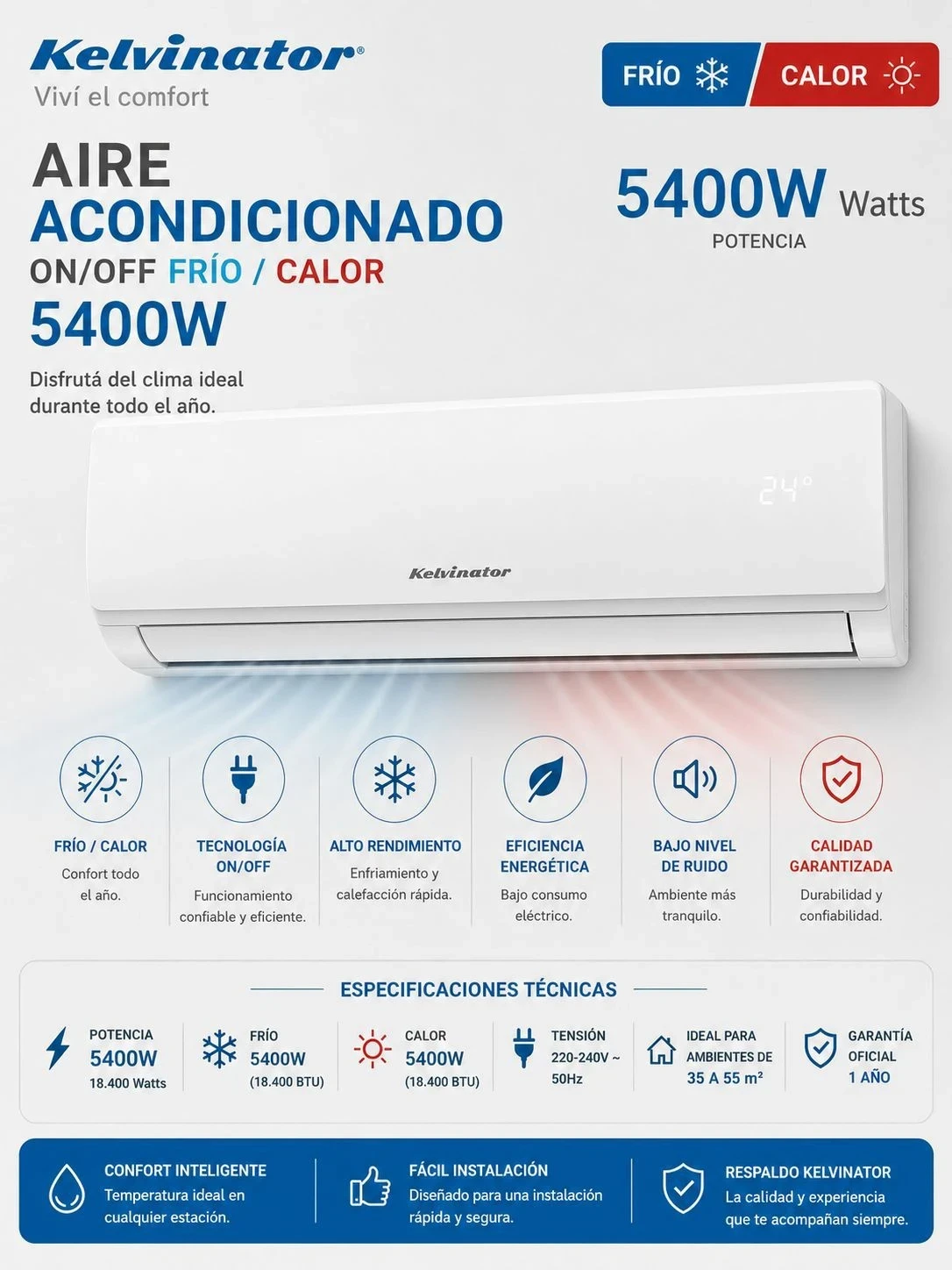 ❄️ *AIRE ACONDICIONADO KELVINATOR 5400W FRIO/CALOR
