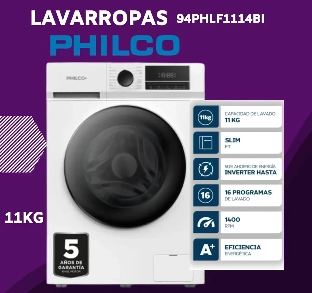 LAVARROPAS PHILCO 11KG INVERTER BLANCO 