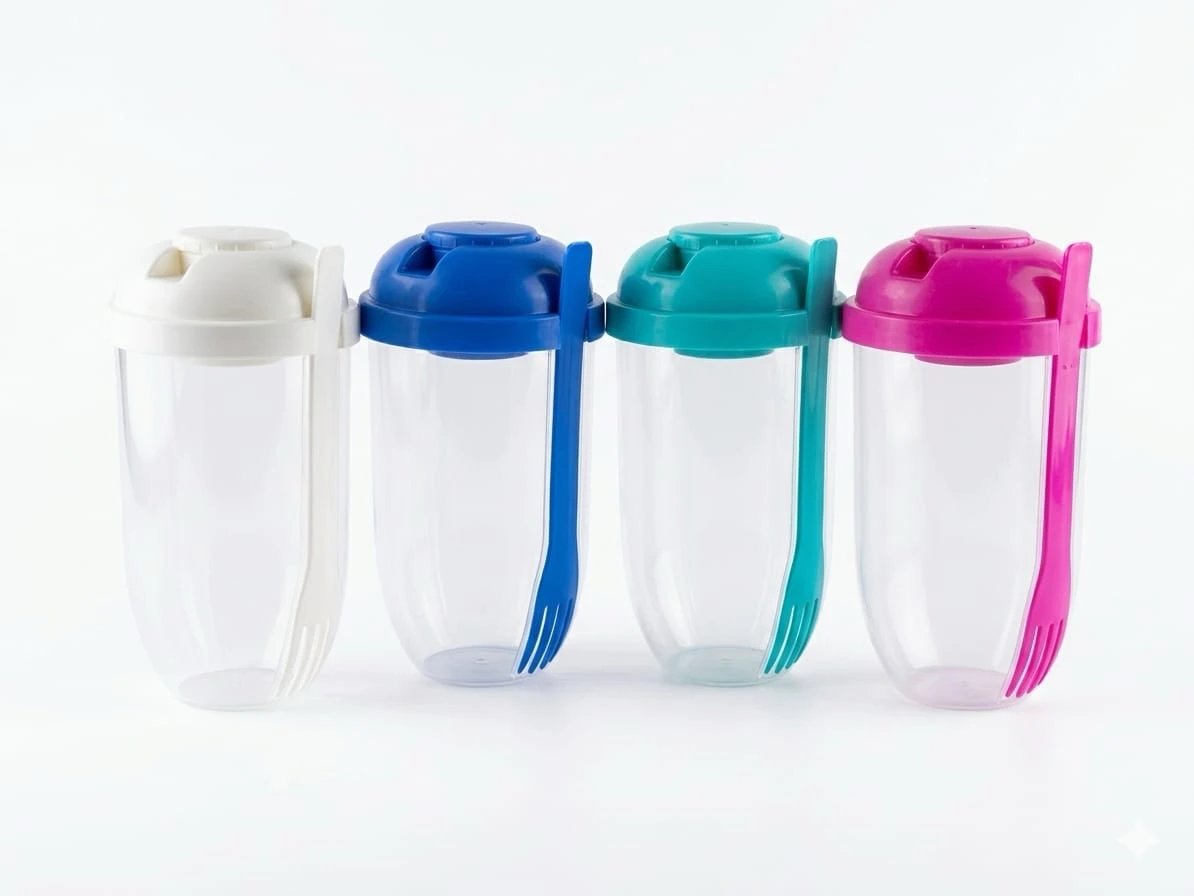 Vaso Portable para Ensaladas y Snacks: Shake & Go con Tenedor y Contenedor de Aderezo
