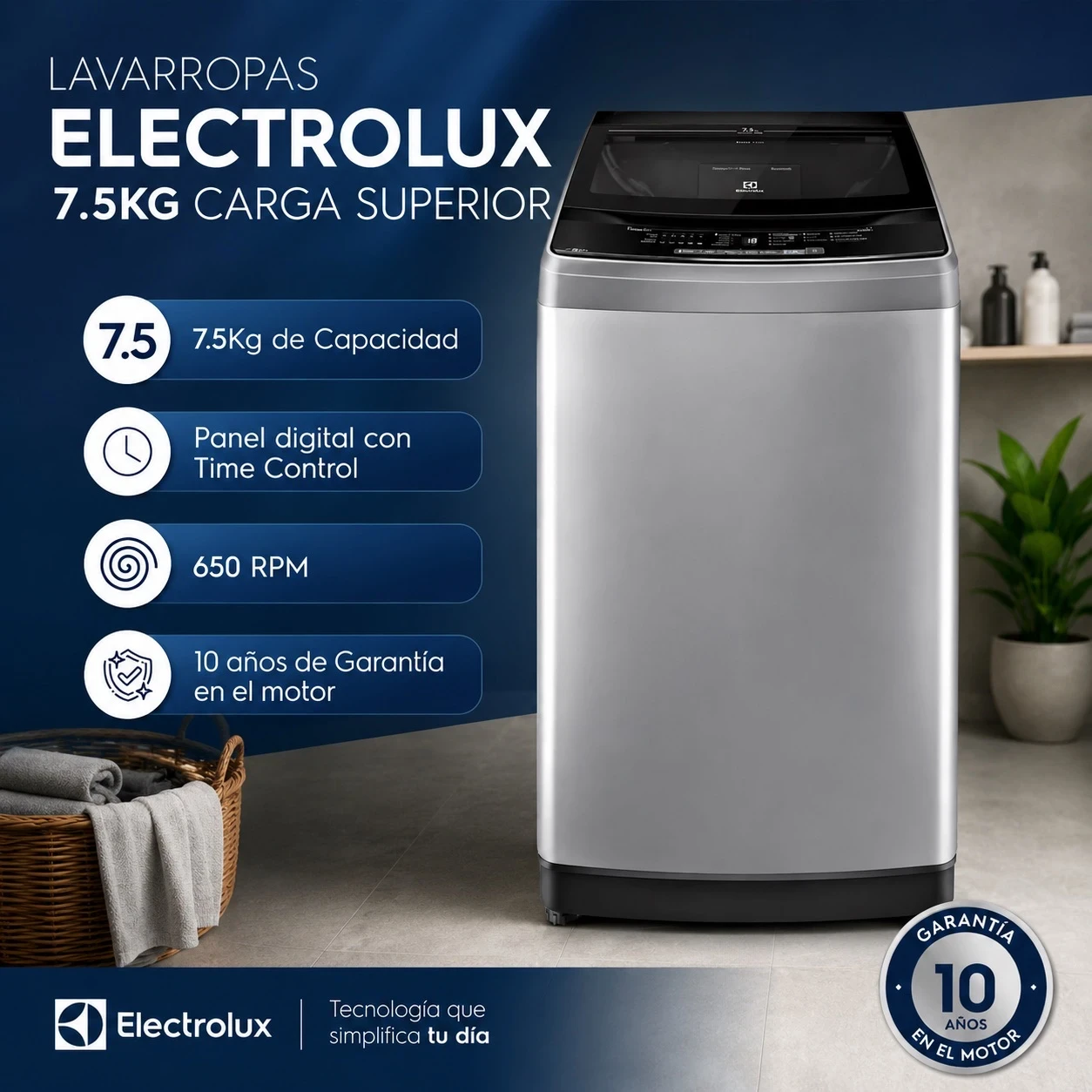 LAVARROPAS 7,5KG ELECTROLUX CARGA SUPERIOR 650RPM ‼️SOLO POR PEDIDOS 