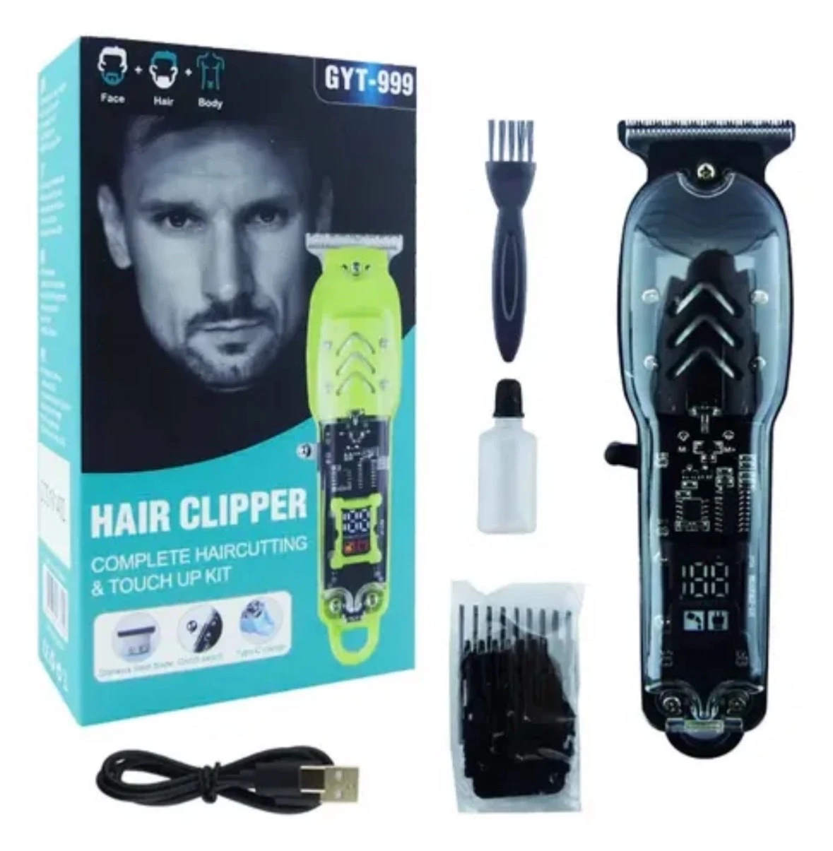Rasuradora Recortadora Barbería Transparente LED USB – Máquina Patillera Cortadora de Cabello y Barba 4