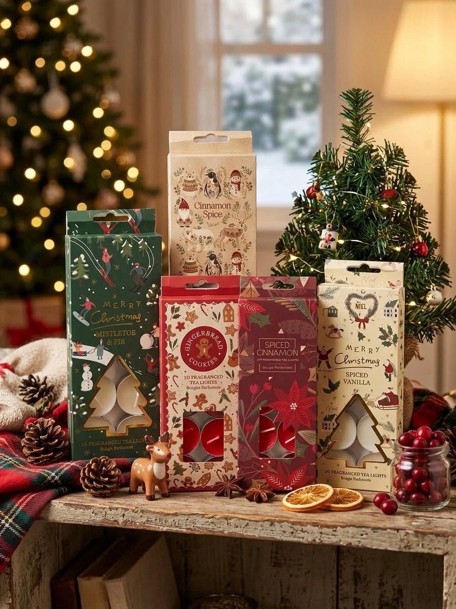 PAQUETE DE 10 VELAS AROMATICAS CON DISEÑO NAVIDEÑO