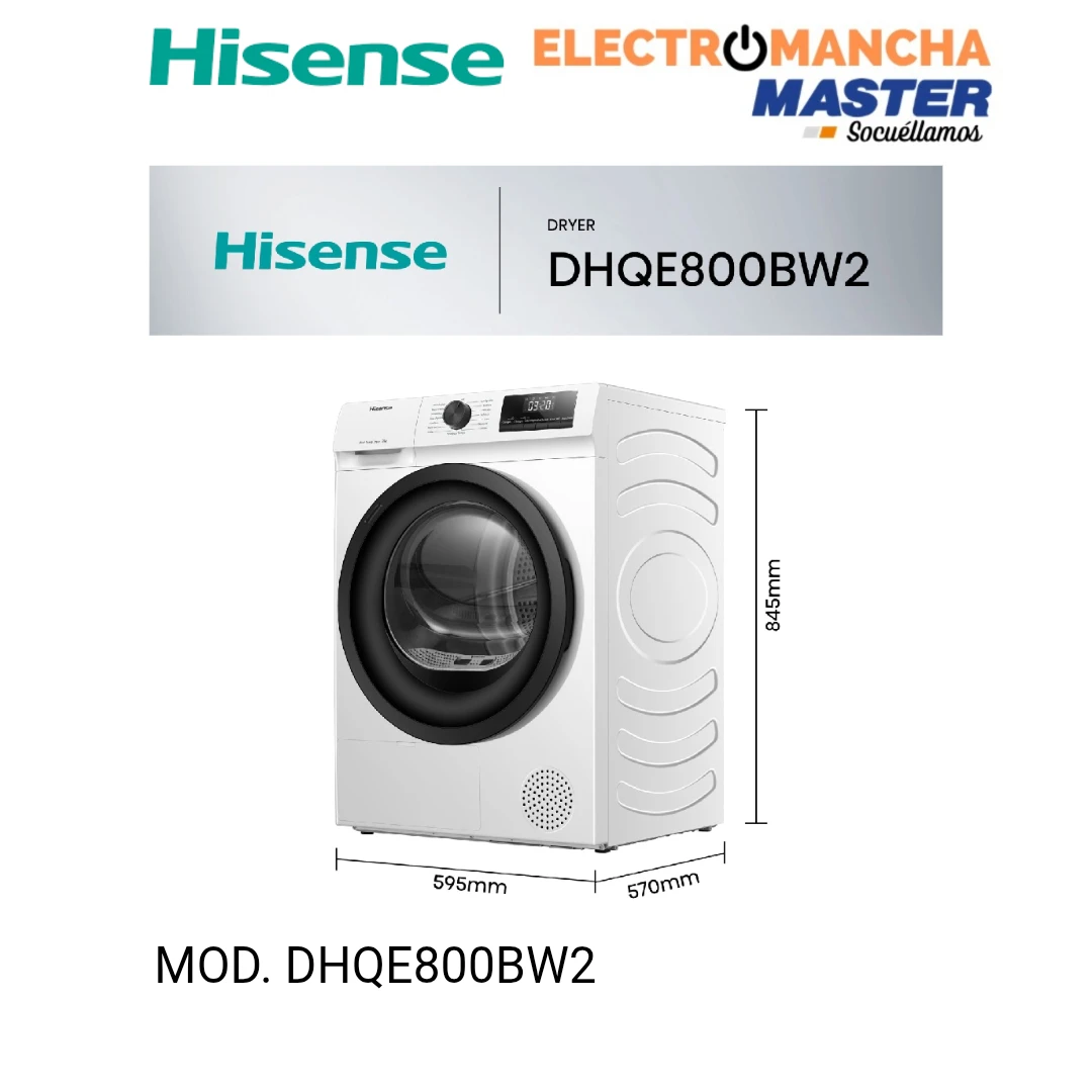 SECADORA HISENSE DHQE800BW2  B. DE CALOR 8 KG A++ 2