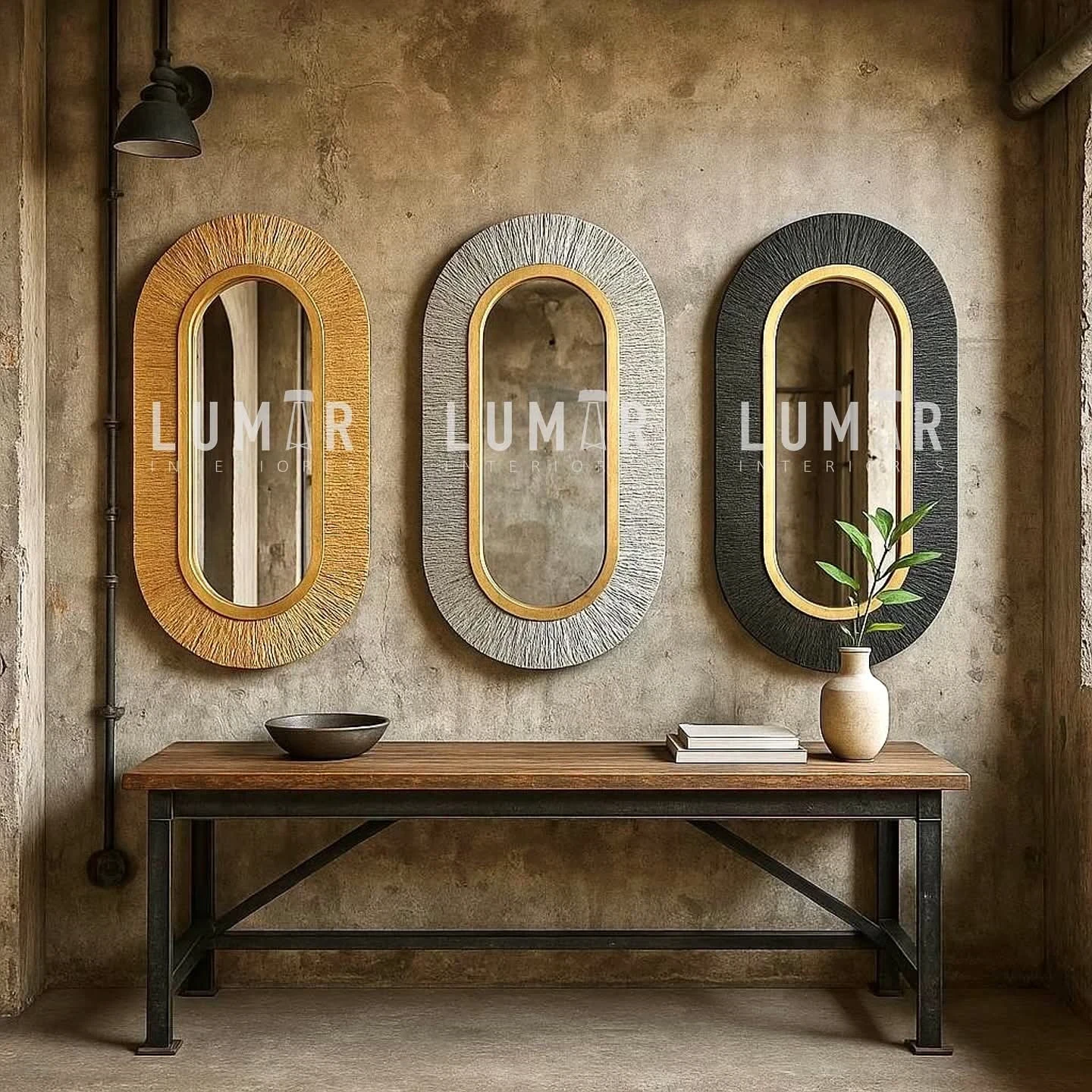 Espejos SET 3 OVAL OJO TIGRE Corteza Madera 140X70