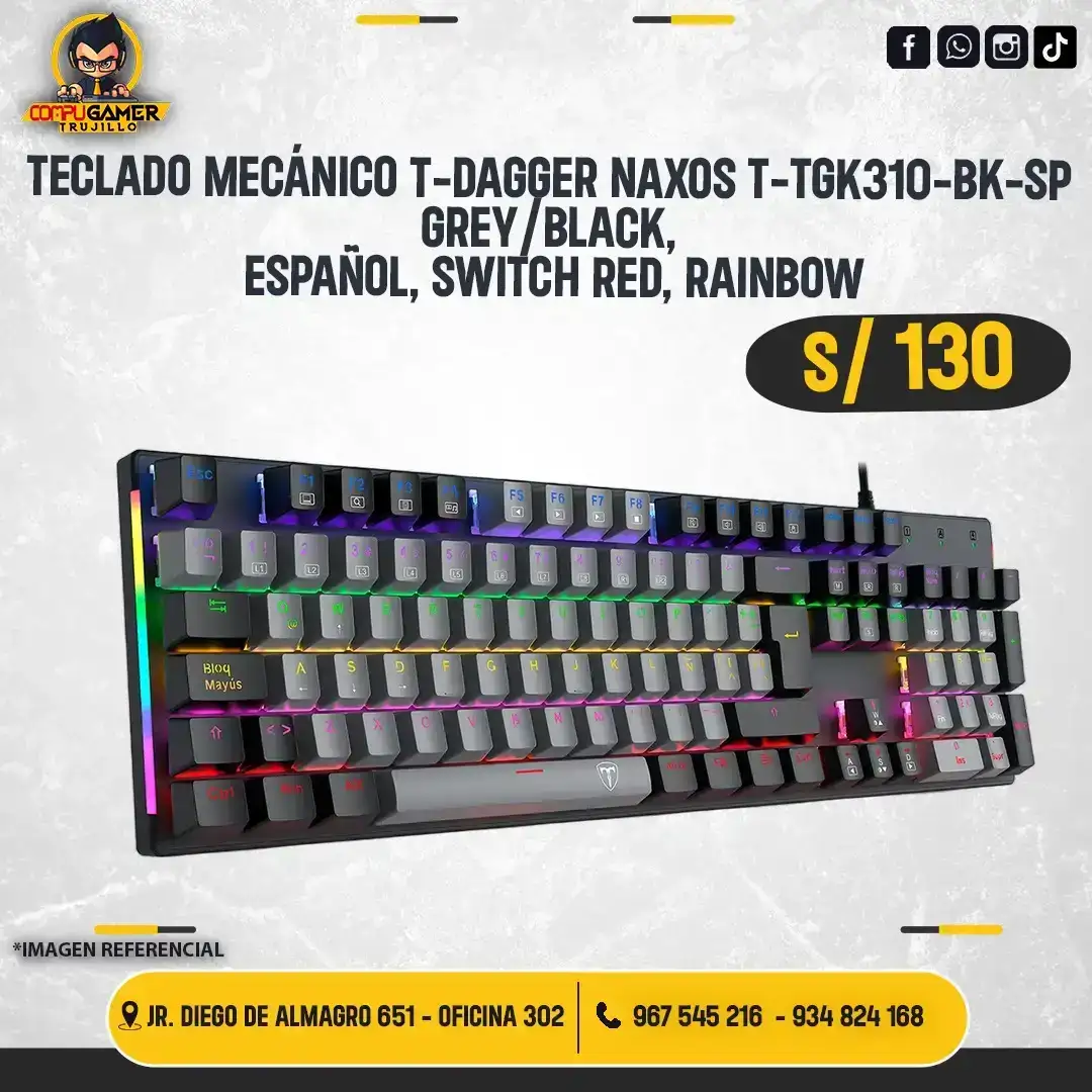 TECLADO MECÁNICO T-DAGGER NAXOS T-TGK310-GW-SP GREY/BLACK RAINBOW 