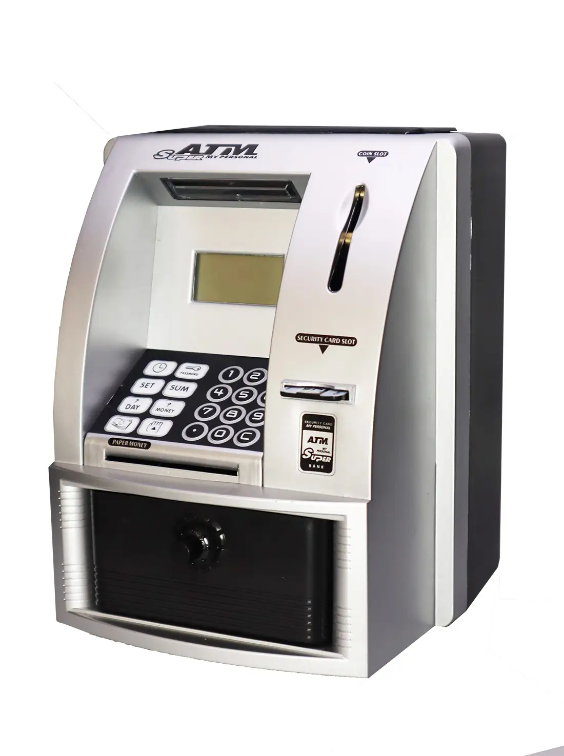 Alcancia Digital Mini Cajero Automatico Para Ahorro. Color Plata 