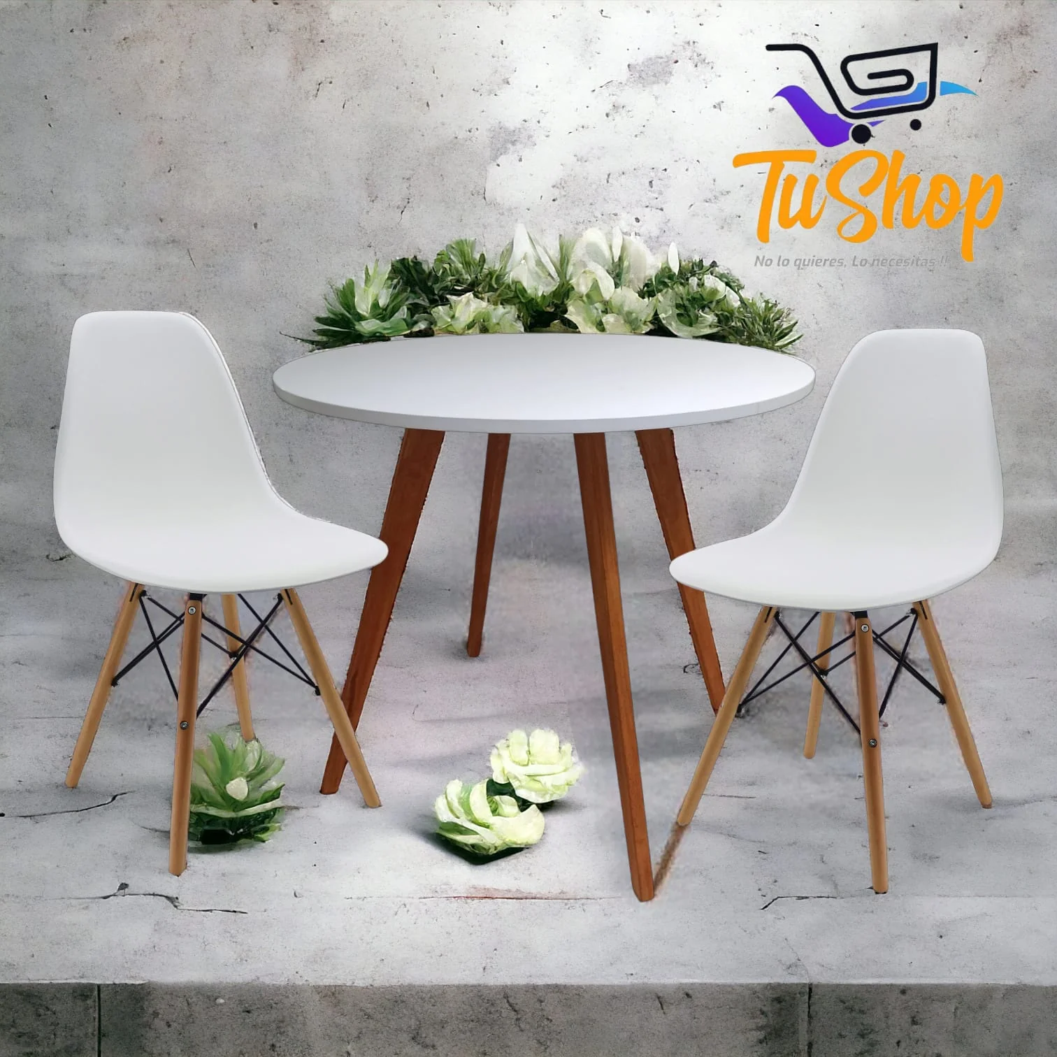 Comedor Nórdico Blanco+ 2 Sillas Eames  3