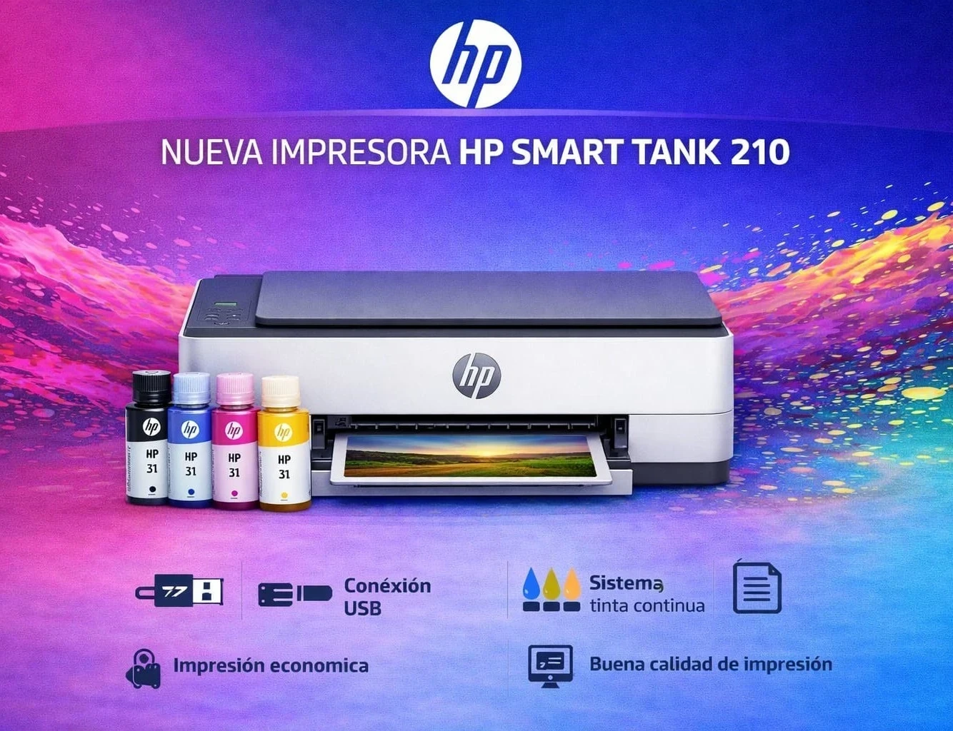 IMPRESORA HP SMART TANK 210 SISTEMA CONTINUO COLOR WIFI COLOR BLANCO