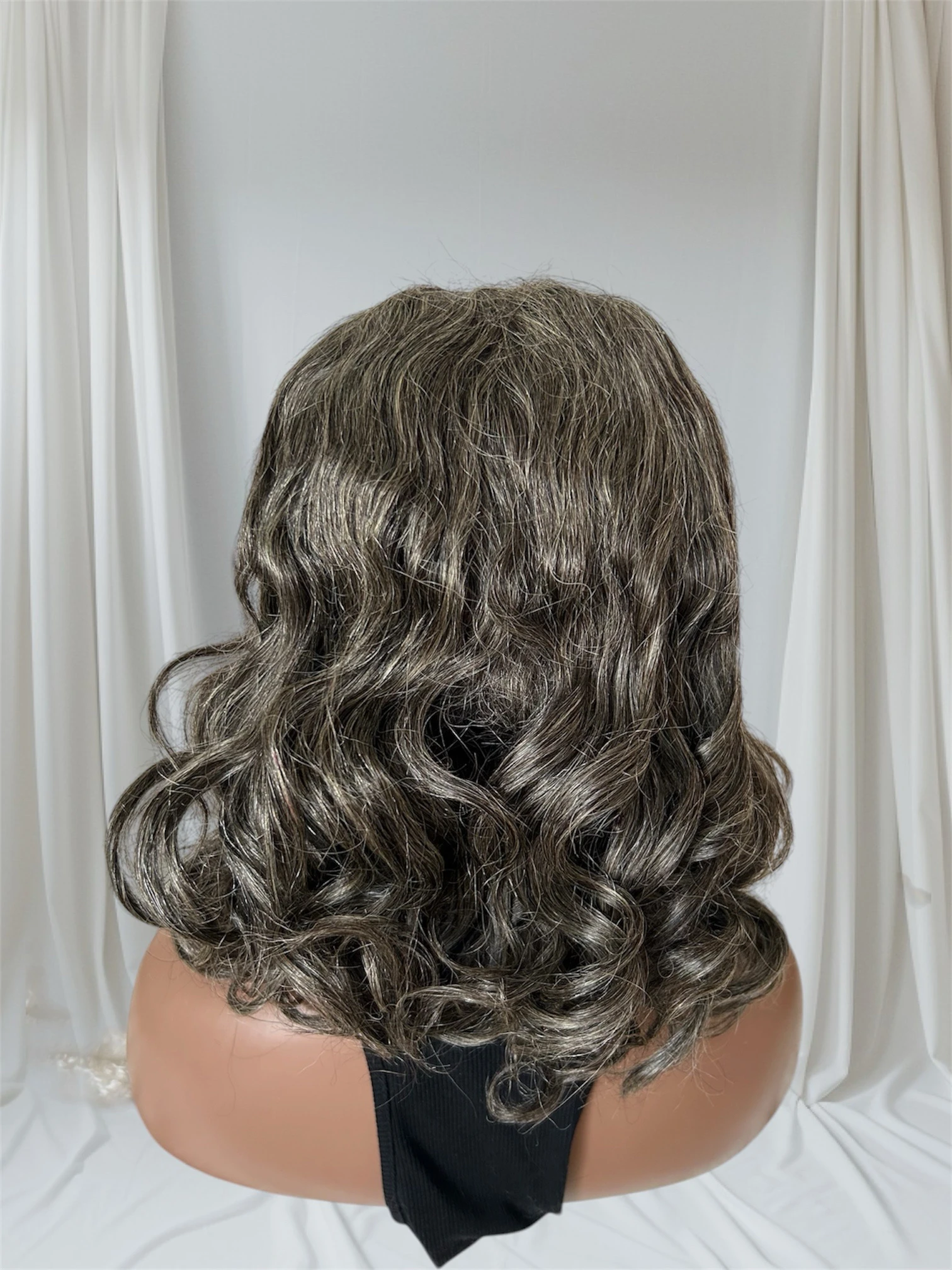 Peluca cabello humano 14 pulgadas, color sal y pimienta, frontal 5x5  3