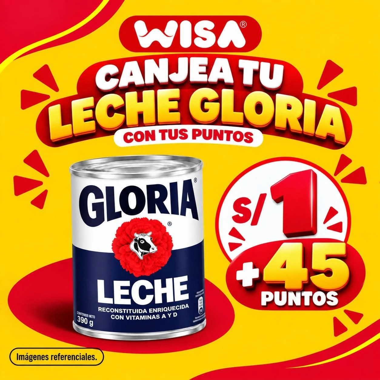 Leche Gloria Reconstituida Azul 390 G S/ 1+ 45 puntos