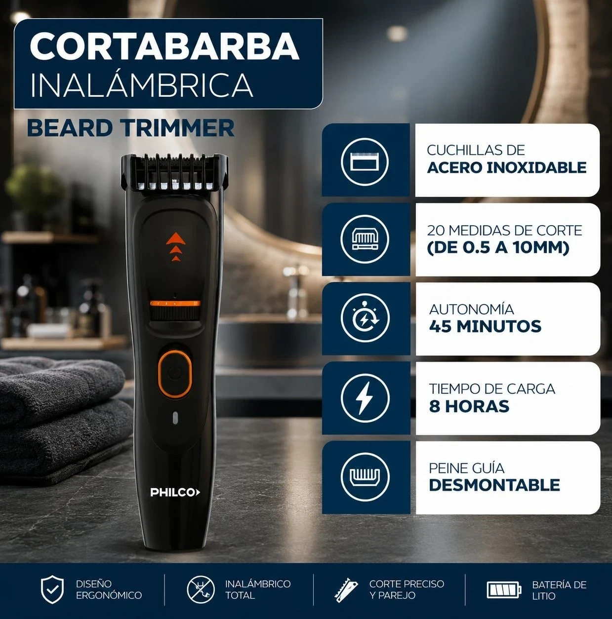 CORTA BARBA PHILCO INALÁMBRICA TRIMMER*