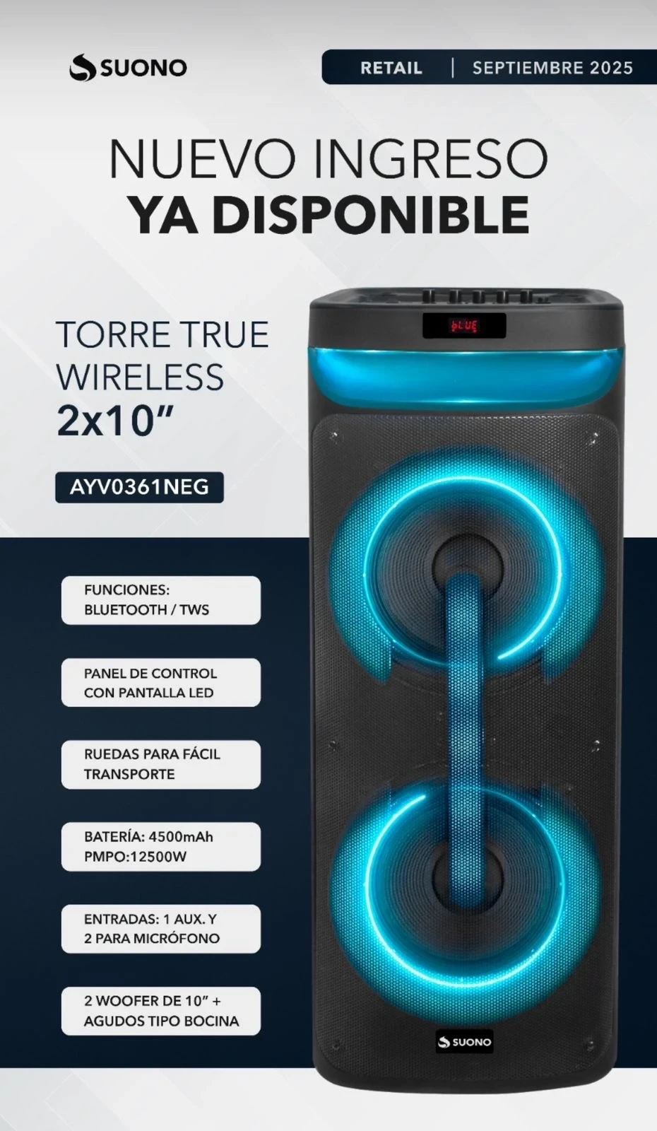 TORRE SUONO LINEA PRO 12500W 2X10