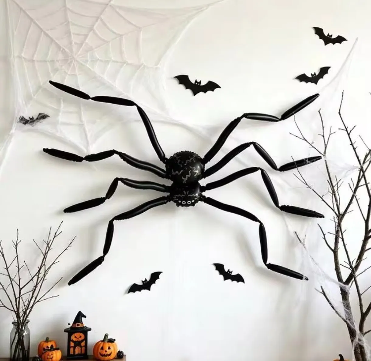 Globo metalizado gigante araña negra con dorado 48x310cm 9pcs con pegatinas 3