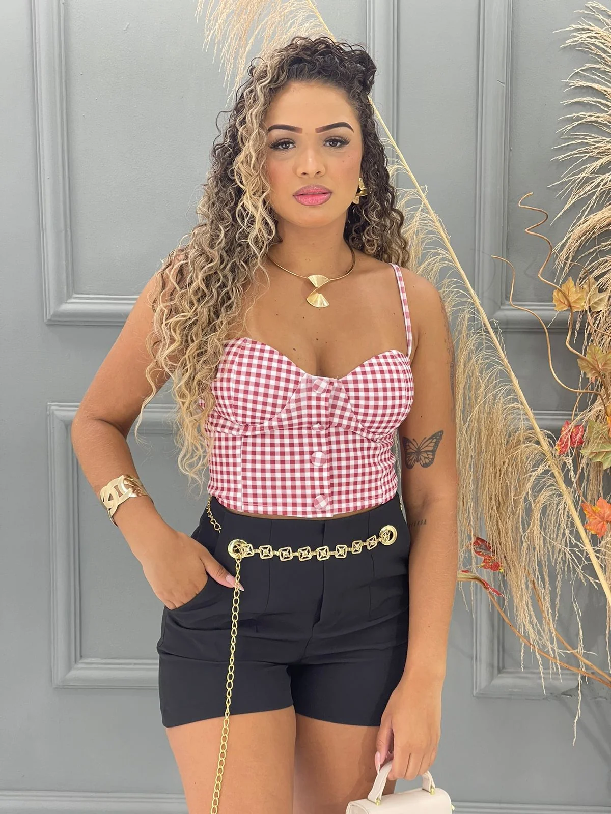 Cropped xadrez de luxo