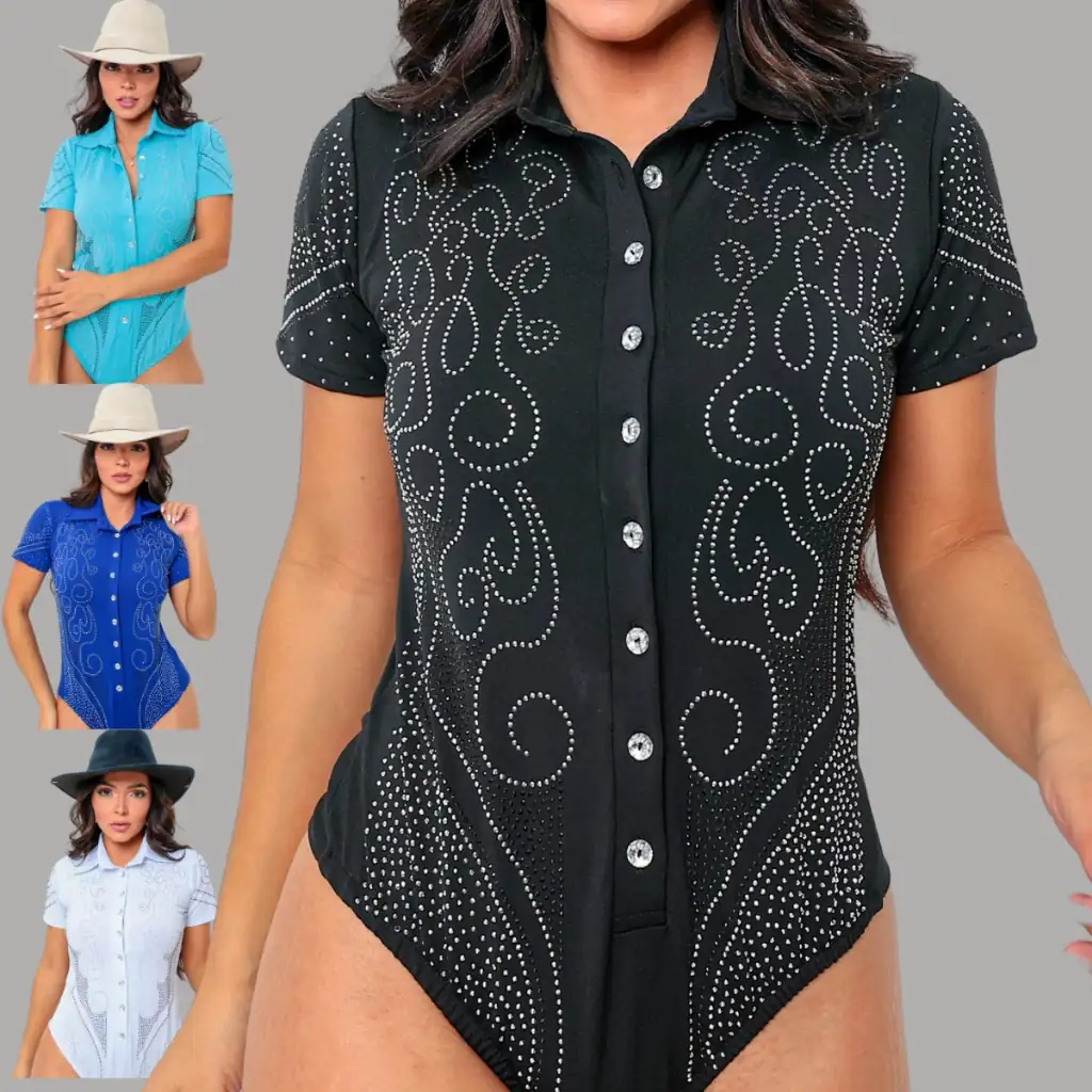 Body Brilho Manga Longa 