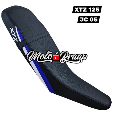 TP Xtz 125 forro jc 05 premium negro con franja azul y blanca cola negra